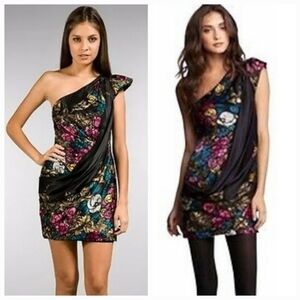 ❤️ NANETTE LEPORE SILK / SATIN ONE SHOULDER BLOWOUT FLORAL MINI DRESS, 6